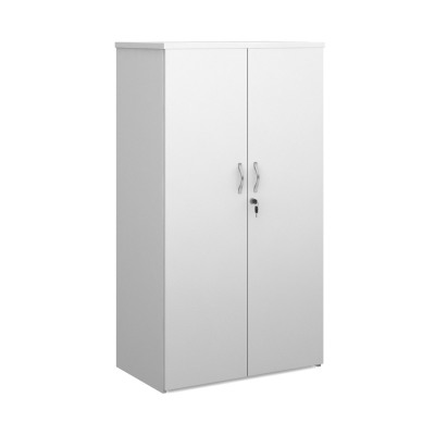 Duo double door cupboard 1440mm high with 3 shelves - white