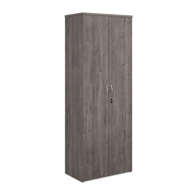 Universal double door cupboard 2140mm high with 5 shelves - grey oak
