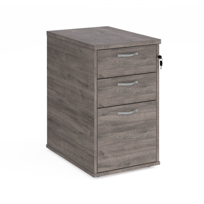 Desk high 3 drawer pedestal with silver handles 600mm deep - grey oak