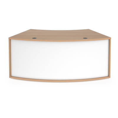 Denver reception 45° curved base unit 1600mm - beech with white panels