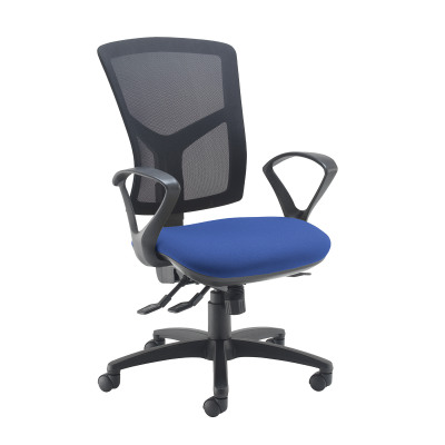 Senza high mesh back operator chair with fixed arms - blue
