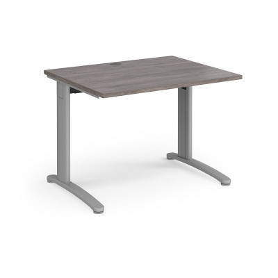 TR10 straight desk 1000mm x 800mm - silver frame and grey oak top