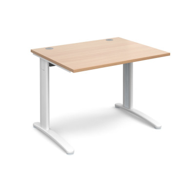 TR10 straight desk 1000mm x 800mm - white frame and beech top
