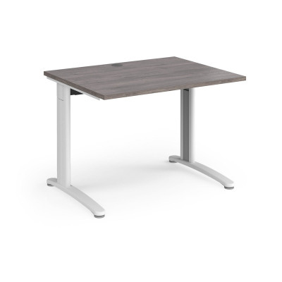 TR10 straight desk 1000mm x 800mm - white frame and grey oak top