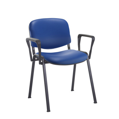 Taurus meeting room stackable chair with black frame and fixed arms - Ocean Blue vinyl