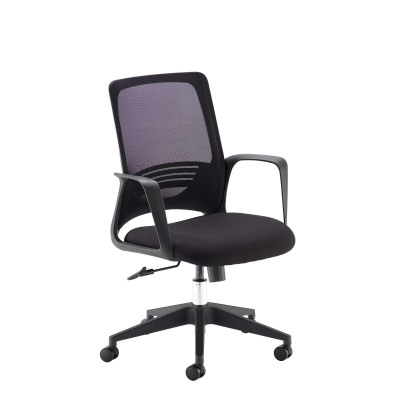 Toto black mesh back operator chair with black fabric seat and chrome base