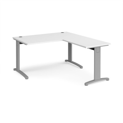TR10 desk 1400mm x 800mm with 800mm return desk - silver frame and white top