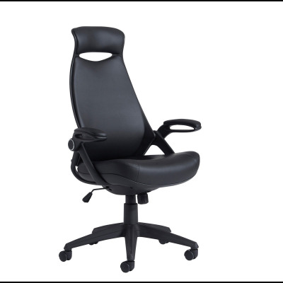 Tuscan high back managers chair with head support - black leather faced