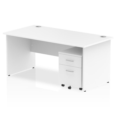 Impulse 1600 Straight Panel End Workstation 500 Two drawer mobile Pedestal Bundle White