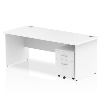 Impulse 1800 Straight Panel End Workstation 500 Two drawer mobile Pedestal Bundle White