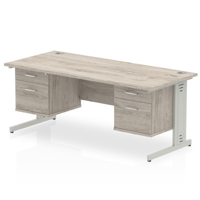 Impulse 1800 Rectangle Silver Cable Managed Leg Desk Grey Oak 2 x 2 Drawer Fixed Ped