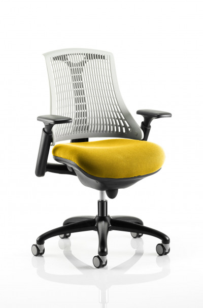 Flex Task Operator Chair Black Frame White Back Bespoke Colour Seat Yellow