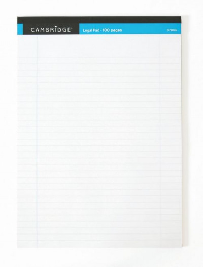 Cambridge Everyday Legal Pad Ruled and Margin Perforated White Paper 100P A4
