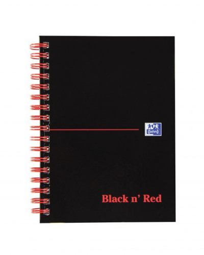 Black n Red Glossy Wirebound Hardback Notebook Ruled Perforated 140P A6