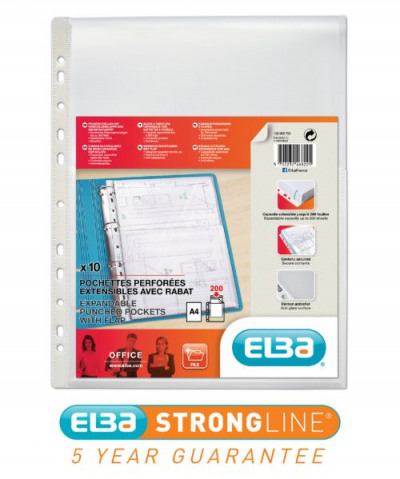 Elba Expanding Punched Document Pocket A4 Clear Pack 10