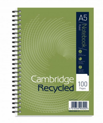 Cambridge Recycled Wirebound Card Cover Notebook 100 Pages A5