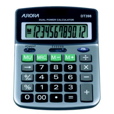 Aurora DT398 Desktop Calculator Battery/Solar-power 12 Digit 3 Key Memory