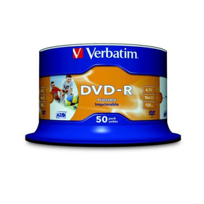 Verbatim DVD-R AZO Wide Inkjet Printable Spindle Pack 50