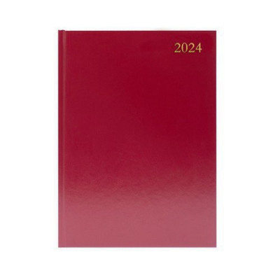 2024 Diary A4 2 Pages Per Day Burgundy