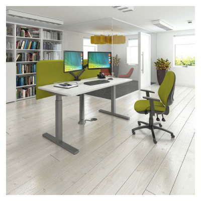 Elev8 Mono Straight Sit-Stand Desk 1200mm X 800mm Silver Frame White Top With Oak Edge