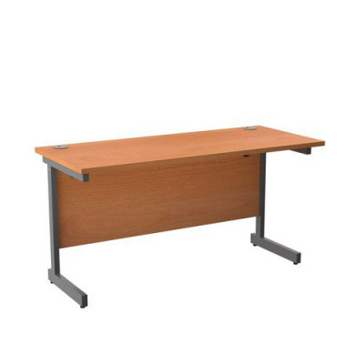 Single Upright Rectangular Desk 1400X600 Beech Silver