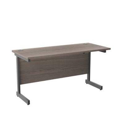 Single Upright Rectangular Desk 1400X600 Grey Oak Silver