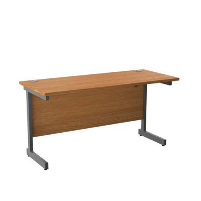 Single Upright Rectangular Desk 1400X600 Nova Oak Silver