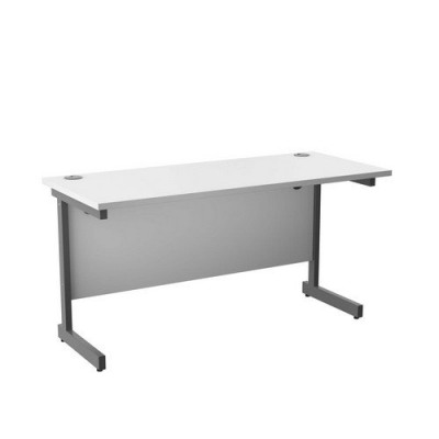 Single Upright Rectangular Desk 1400X600 White Silver