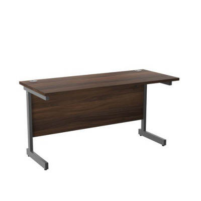 Single Upright Rectangular Desk 1400X600 Dark Walnut Silver