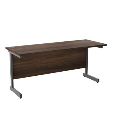 Single Upright Rectangular Desk 1600X600 Dark Walnut Silver