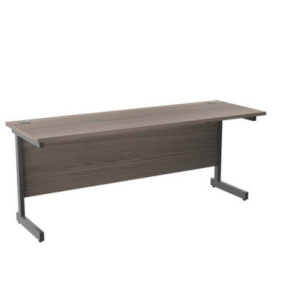 Single Upright Rectangular Desk 1800X600 Grey Oak Silver