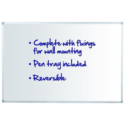 Initiative Reversible Non Magnetic Drywipe Board Aluminium Frame With Pen Tray 1200x900mm (4x3)