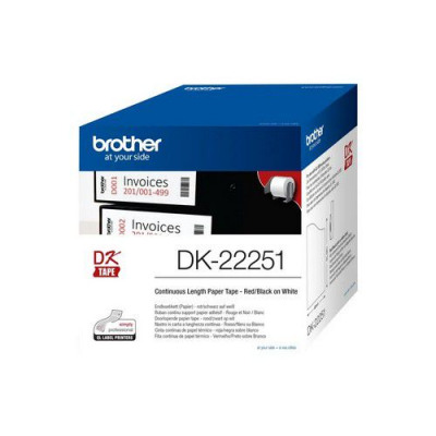 Brother QL Paper Labelling Tape Continuous Roll Black and Red on White 62mmx15.24m DK-22251