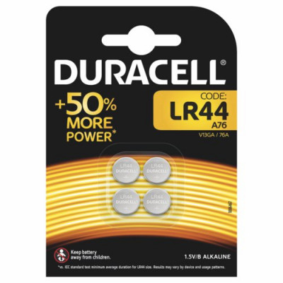 Duracell LR44 Alkaline Button Batteries 1.5V Pack of 4 A76/4