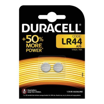 Duracell LR44 Alkaline Button Batteries 1.5V Pack of 2 A76/2