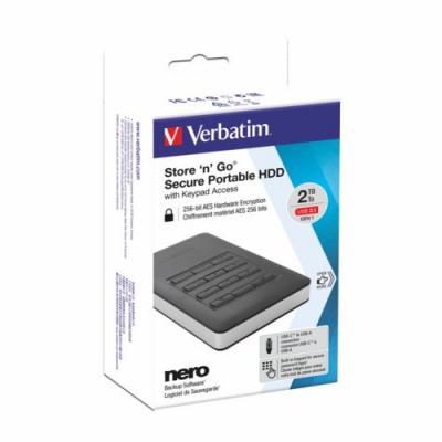 Verbatim Store ?N? Go Secure Portable With Keypad Access Usb 3.1 Gen 1 2Tb Black