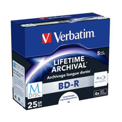 Verbatim M-Disc Blu-ray BD-R 25 GB 4x Printable Jewel Case (Pack of 5) 43823