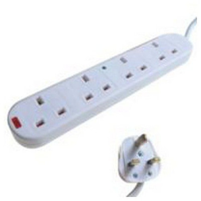 5M 4 Gang Outlet Mains Lead/Surge/Leds 3 Pin 13 Amp Plug Fused At 13 Amps To 4 X 3 Pin 13 Amp Socket