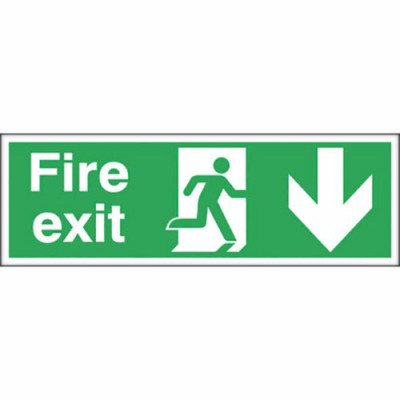 Fire Exit Safety Sign Running Man Arrow Down 150x450mm Self-Adhesive