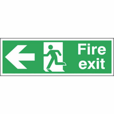 Fire Exit Safety Sign Running Man Arrow Left 150x450mm Self-Adhesive