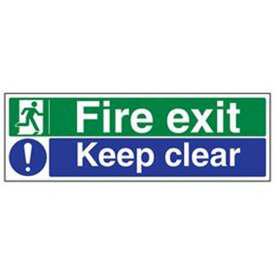 Safety Sign Fire Exit Keep Clear 150x450mm Self-Adhesive