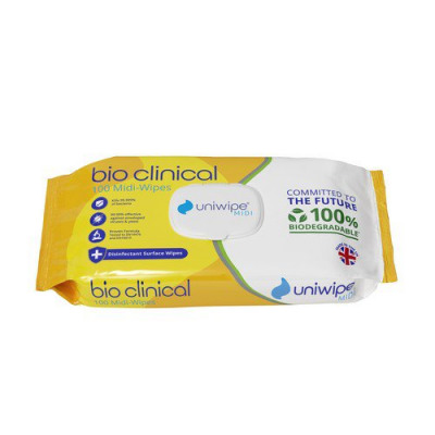 Uniwipe Bio Clinical Midi Wipes Biodegradable 100 Wipes 1081