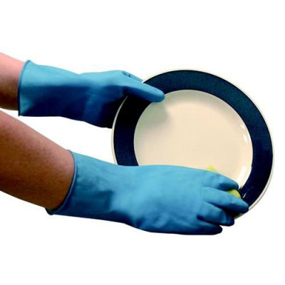 Household Gloves Lightweight Natural Rubber Rolled-Cuff Medium Blue