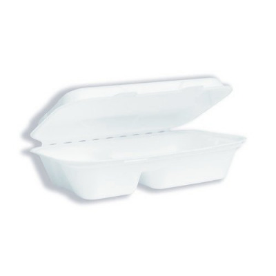 Vegware Bagasse Takeaway Box 2 Compartment 9x6 inch White (Pack of 50) B002