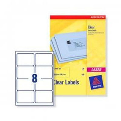 Avery Laser Labels 99.1x67.7mm 8 Per Sheet Clear 200 Labels Pack 25