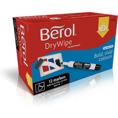 Berol Drywipe Marker Bullet Tip Black (Pack of 12) 1984866
