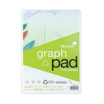 Silvine Recycled Graph Pad 1/5/10mm A4 50 Pages A4GPRE