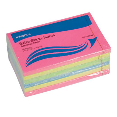 Initiative Extra Sticky Notes Assorted Neon Colours 76x127mm 90 Sheets Per Pad