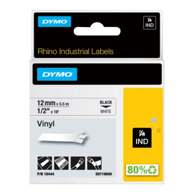 Dymo Rhino PRO Industrial Tape 1500 WT Coloured Vinyl 12mm Black on White