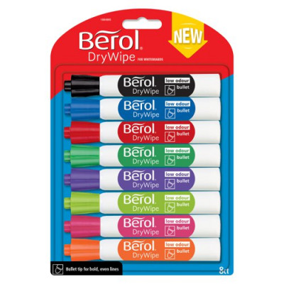 Berol Drywipe Marker Round Assorted Pack 8